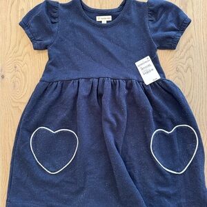 Navy Blue Kids Dress with Heart Pockets